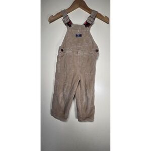 OshKosh B'gosh Tan Corduroy Buffalo Flannel Lined Overalls Baby Toddler 2T